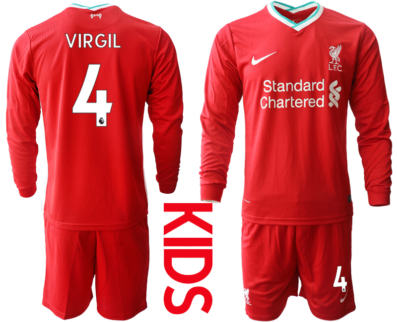 2021 Liverpool home long sleeves Youth #4 soccer jerseys->youth soccer jersey->Youth Jersey
